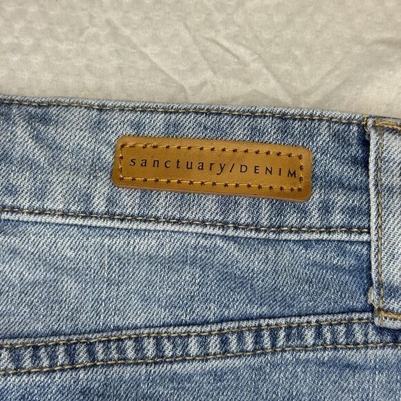 SANCTUARY Light Blue High Rise Front Slit Midi Denim Jean Skirt Raw Hem Size 28 - Picture 10 of 12